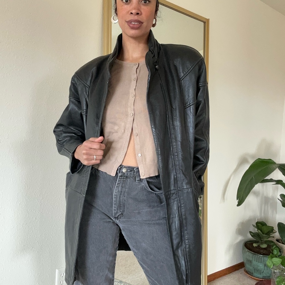 Black vintage leather jacket Ermenegildo Zegna